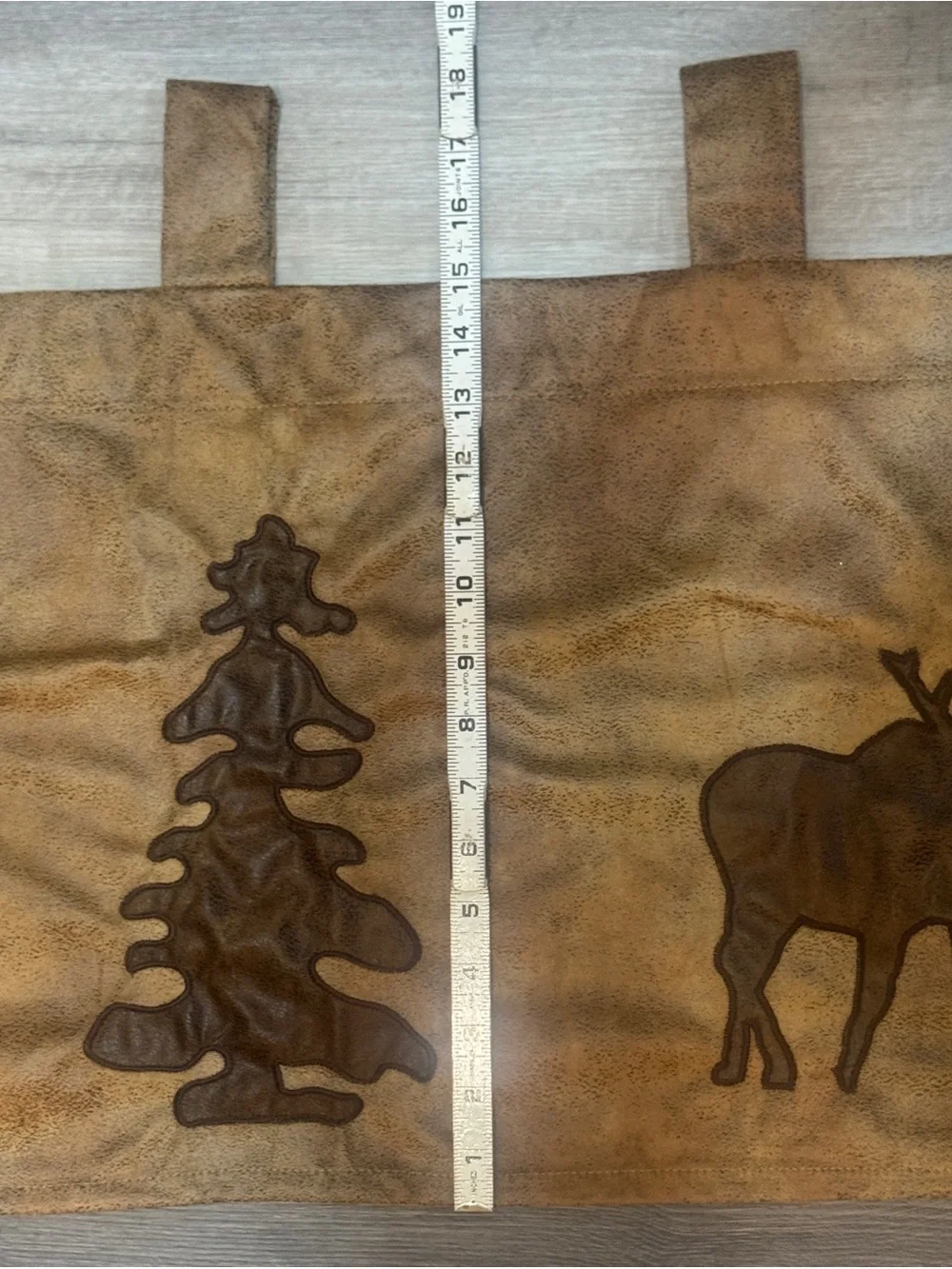Set of 4 Faux Suede Rustic Moose, Bear, Pine Tree Curtain Adirondack- Brown